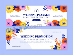 婚礼炫彩花朵横幅模板